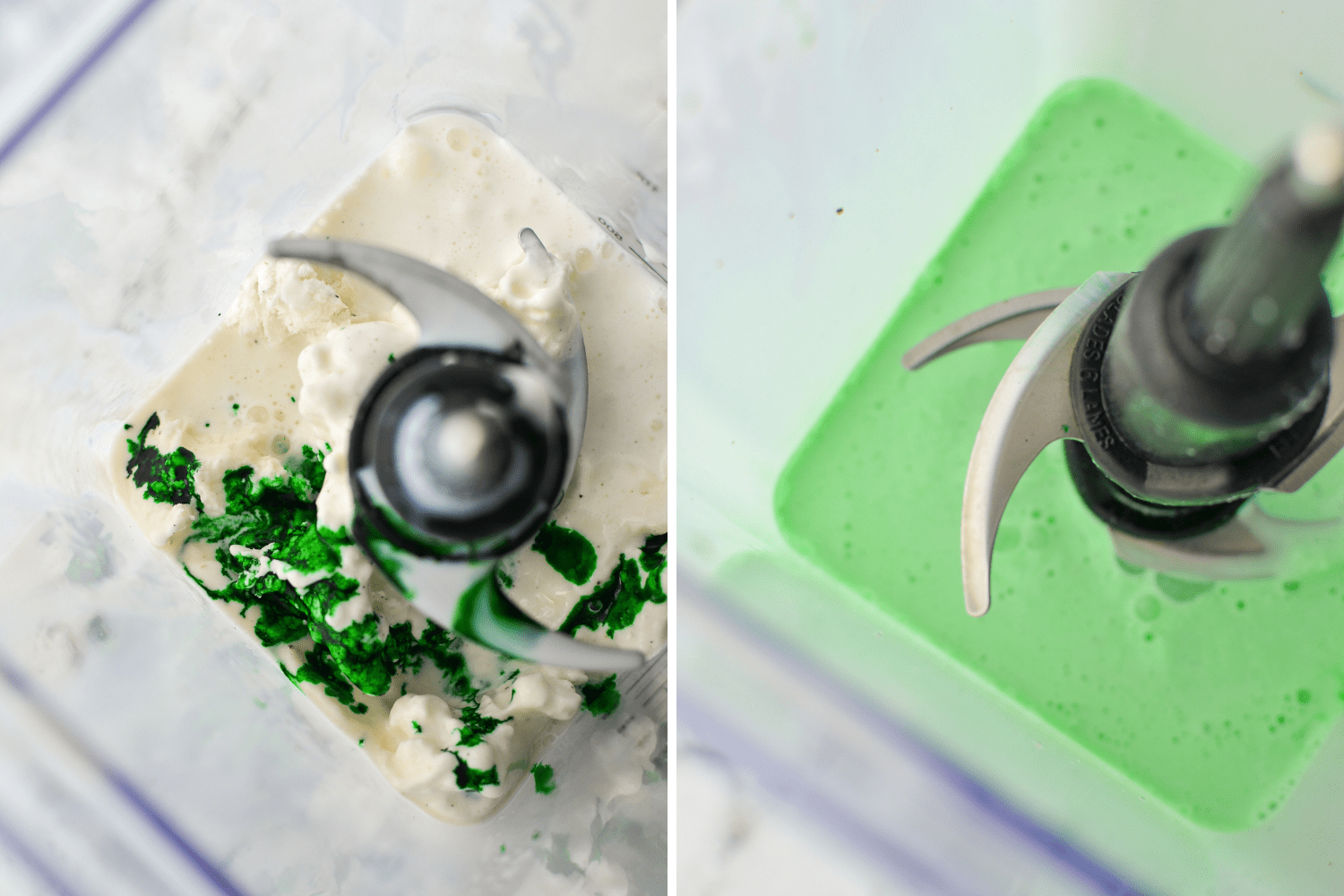Adding green food coloring to a homemade shamrock shake