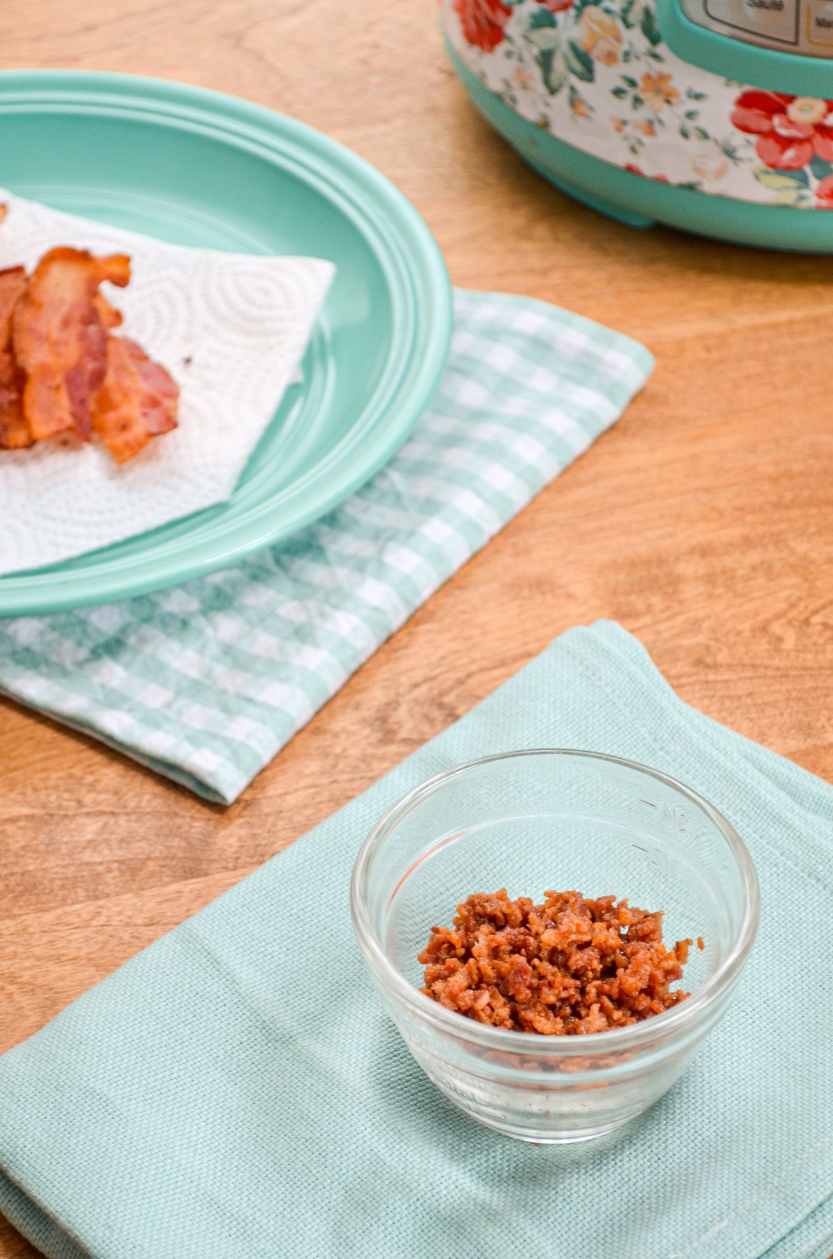 Instant Pot bacon bits in a small bowl.
