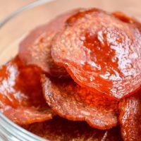 A close up of pepperoni chips made in an air fryer.