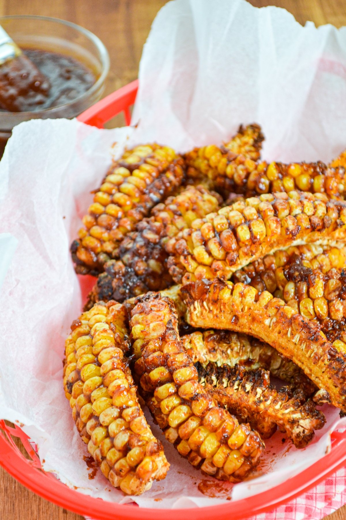 A basket of vegan corn ribs.