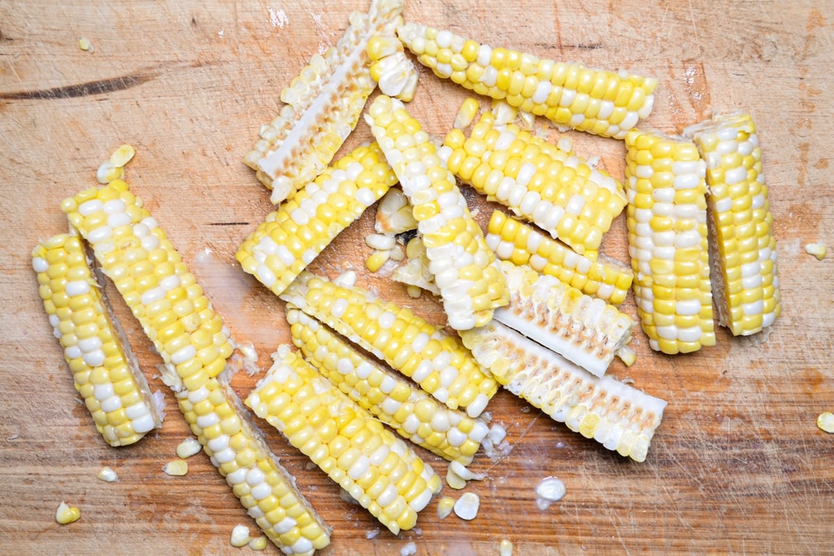 quartered corn cobs for making corn ribs.