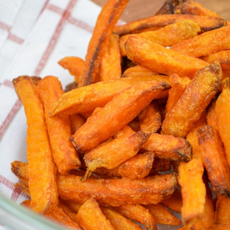 A bowl of cooked sweet potato fries.