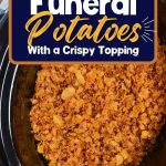 A slow cooker filled with funeral potatoes.