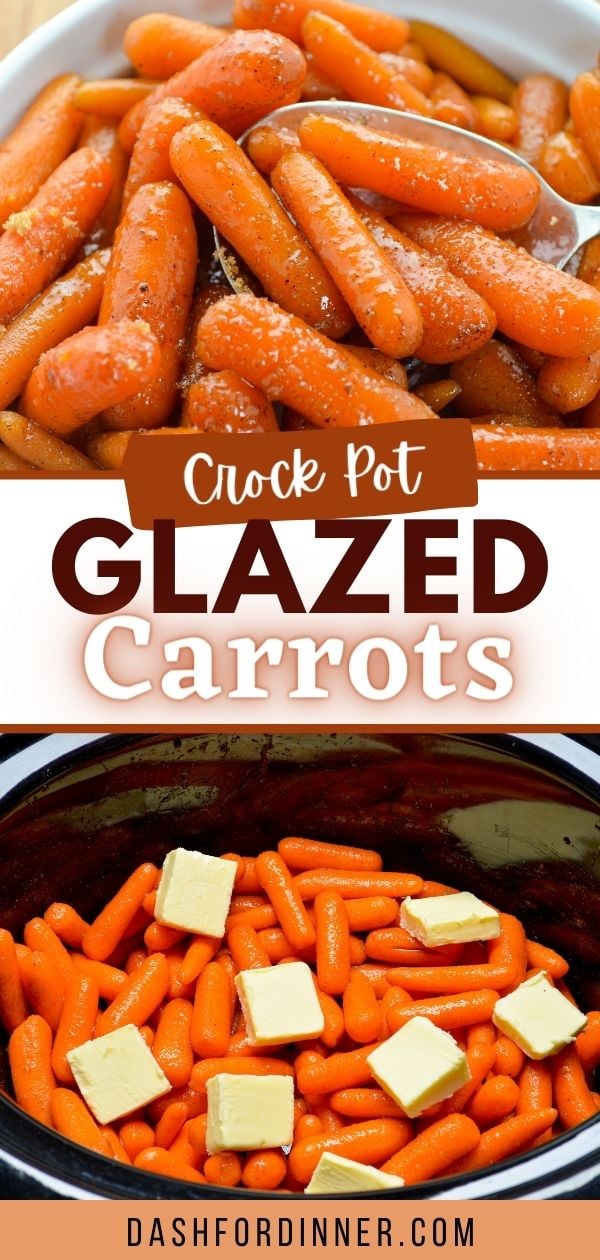 Baby carrots, glazed with maple and brown sugar, cooked in a crock pot topped with cubed butter. 