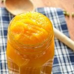 A jar of homemade pumpkin puree.