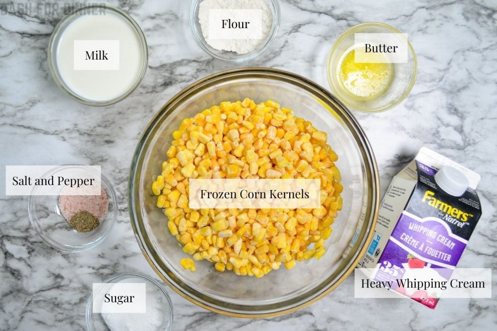 Ingredients needed to make creamed corn.