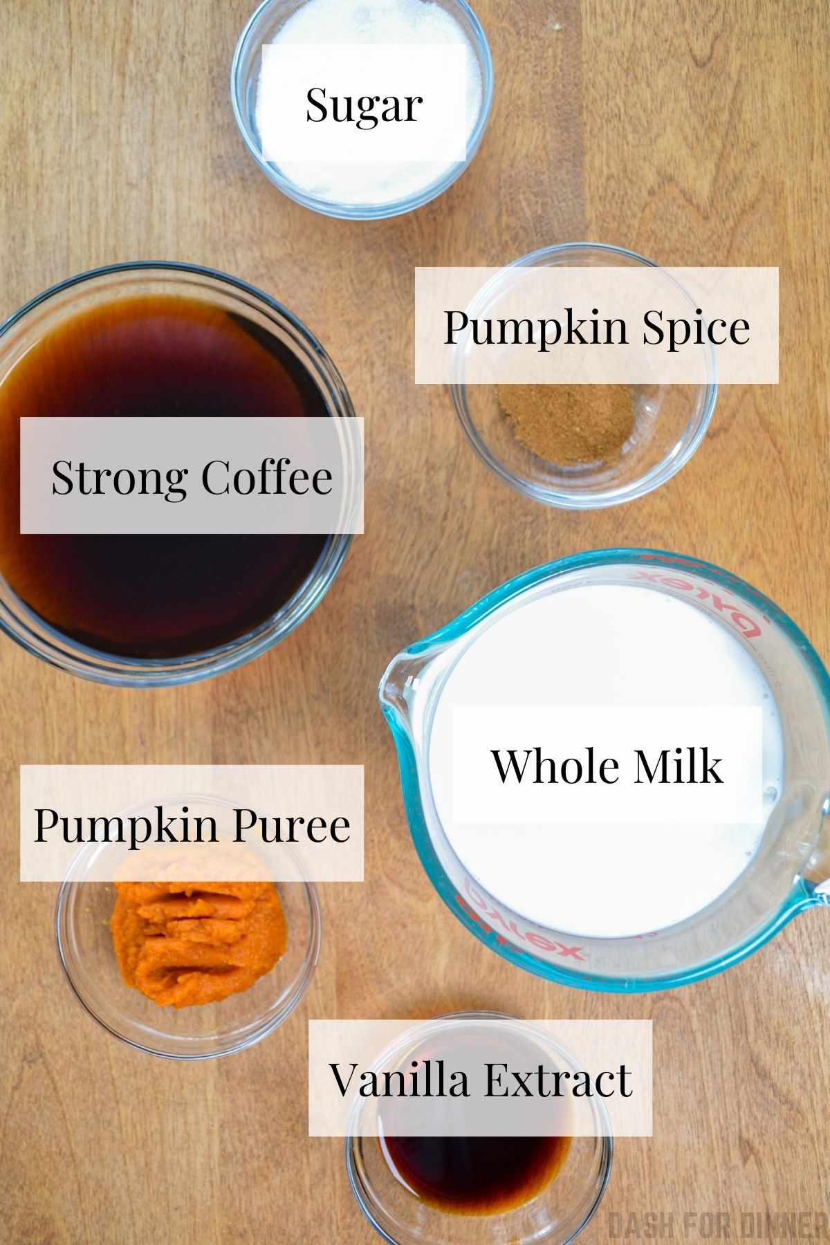 The ingredients needed to make a pumpkin spice latte in an Instant Pot.