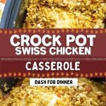 A slow cooker filled with chicken and rice casserole.