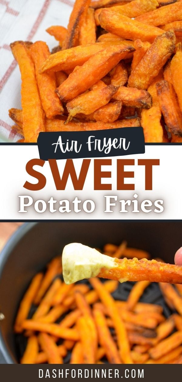 An air fryer basket with sweet potato fries. Dipped in homemade curry mayonnaise.
