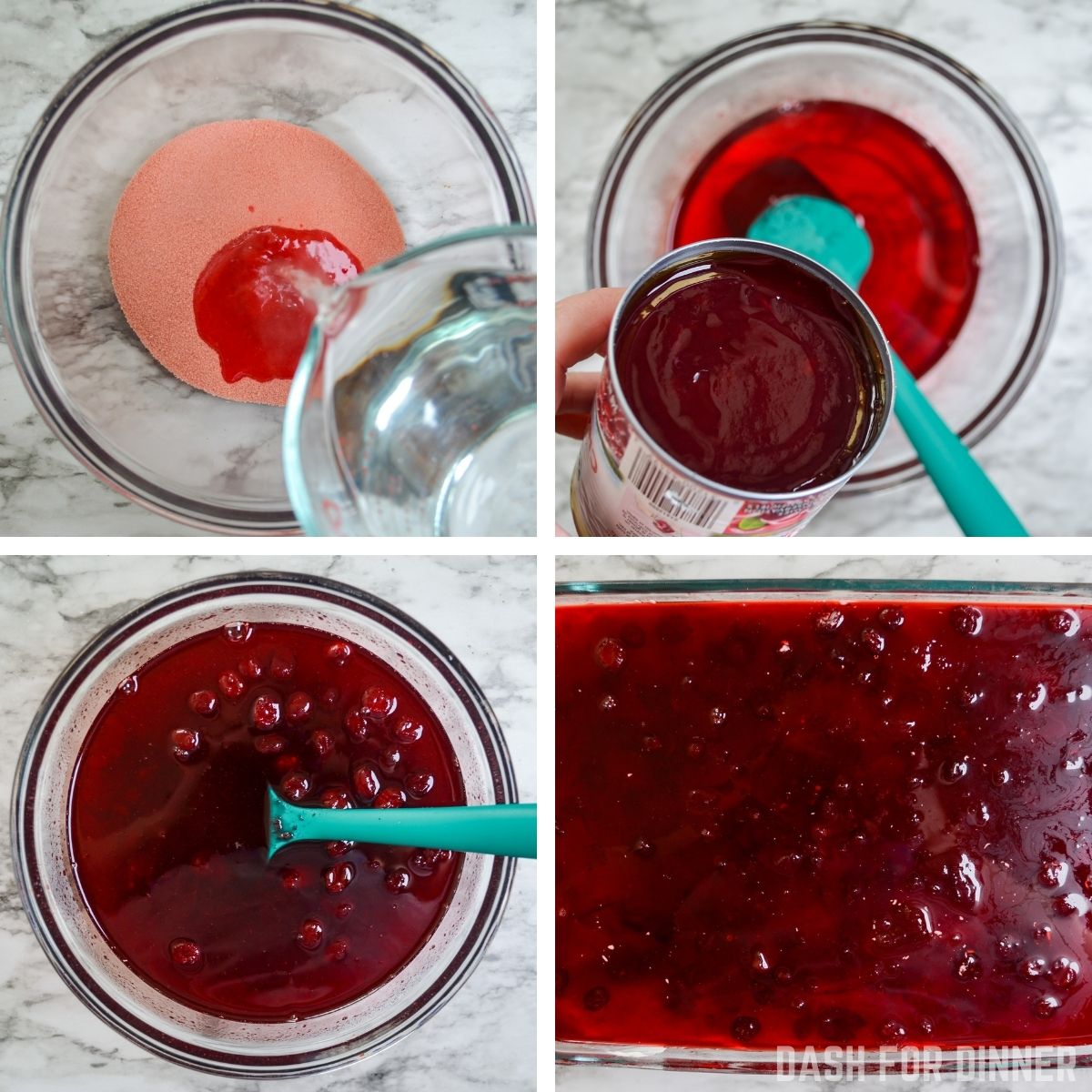 Making a cranberry and jello topping for a no bake dessert