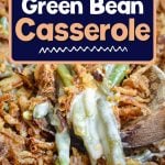 A close up of green bean casserole with French fried onions.