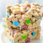 Two lucky charms treats stacked on top of one another.