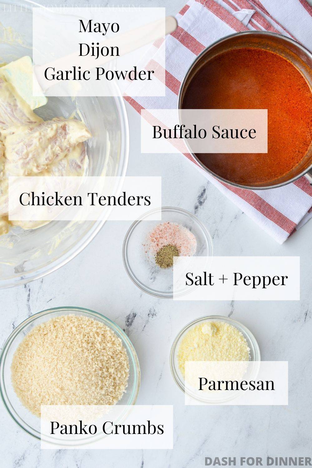 The ingredients needed to make air fryer buffalo chicken tenders.