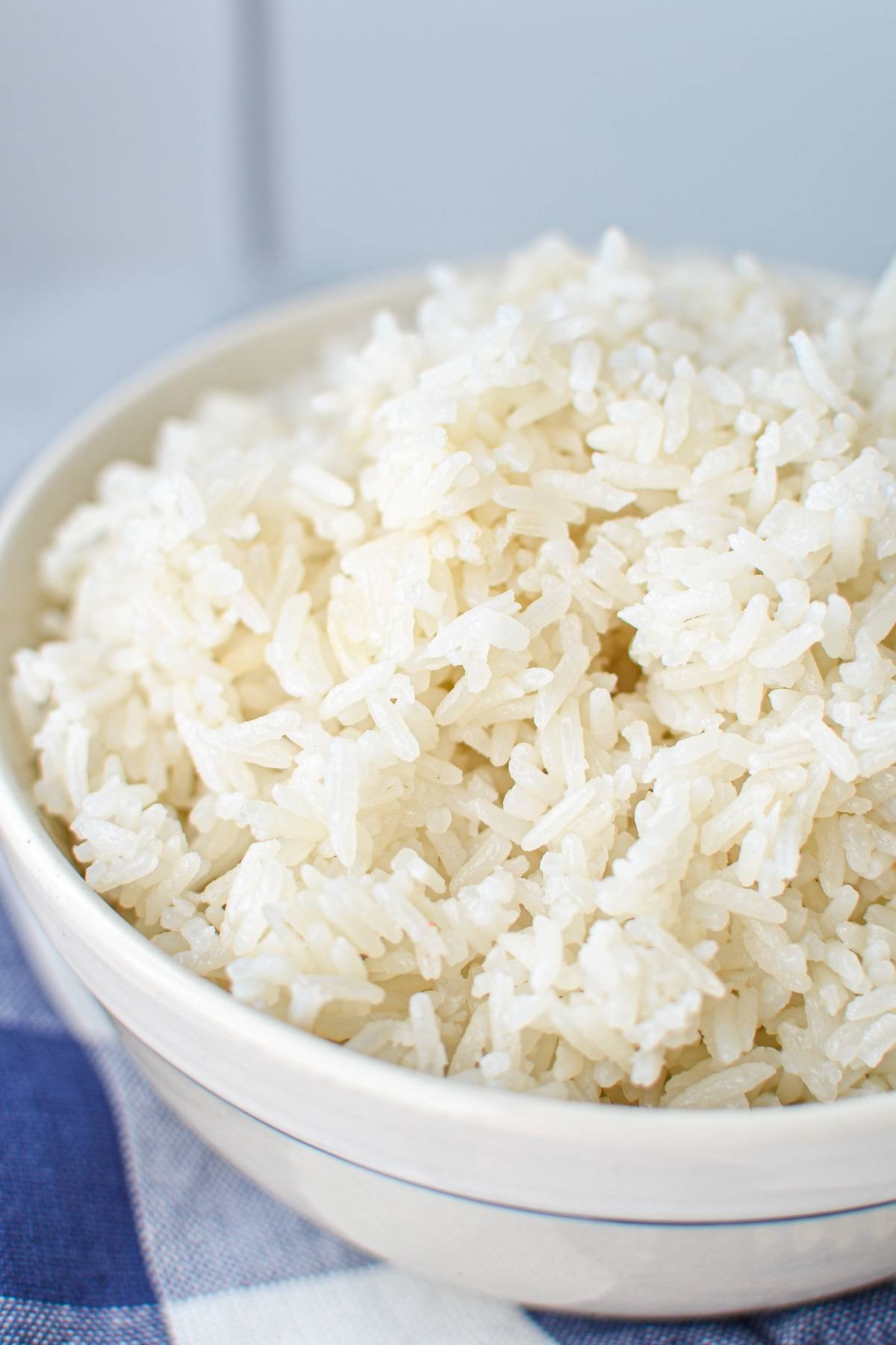 A close up on a bowl of white rice.