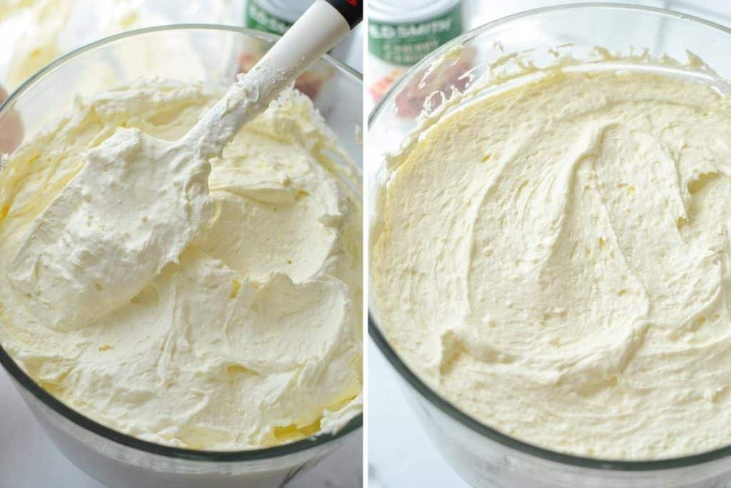 Smoothing a cheesecake base into a trifle dish.