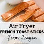 Dipping French toast sticks into maple syrup.