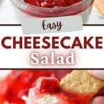 A trifle dish full of cheesecake salad.