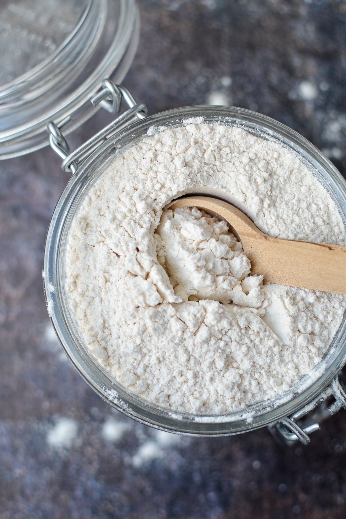 A small jar of homemade self rising flour.