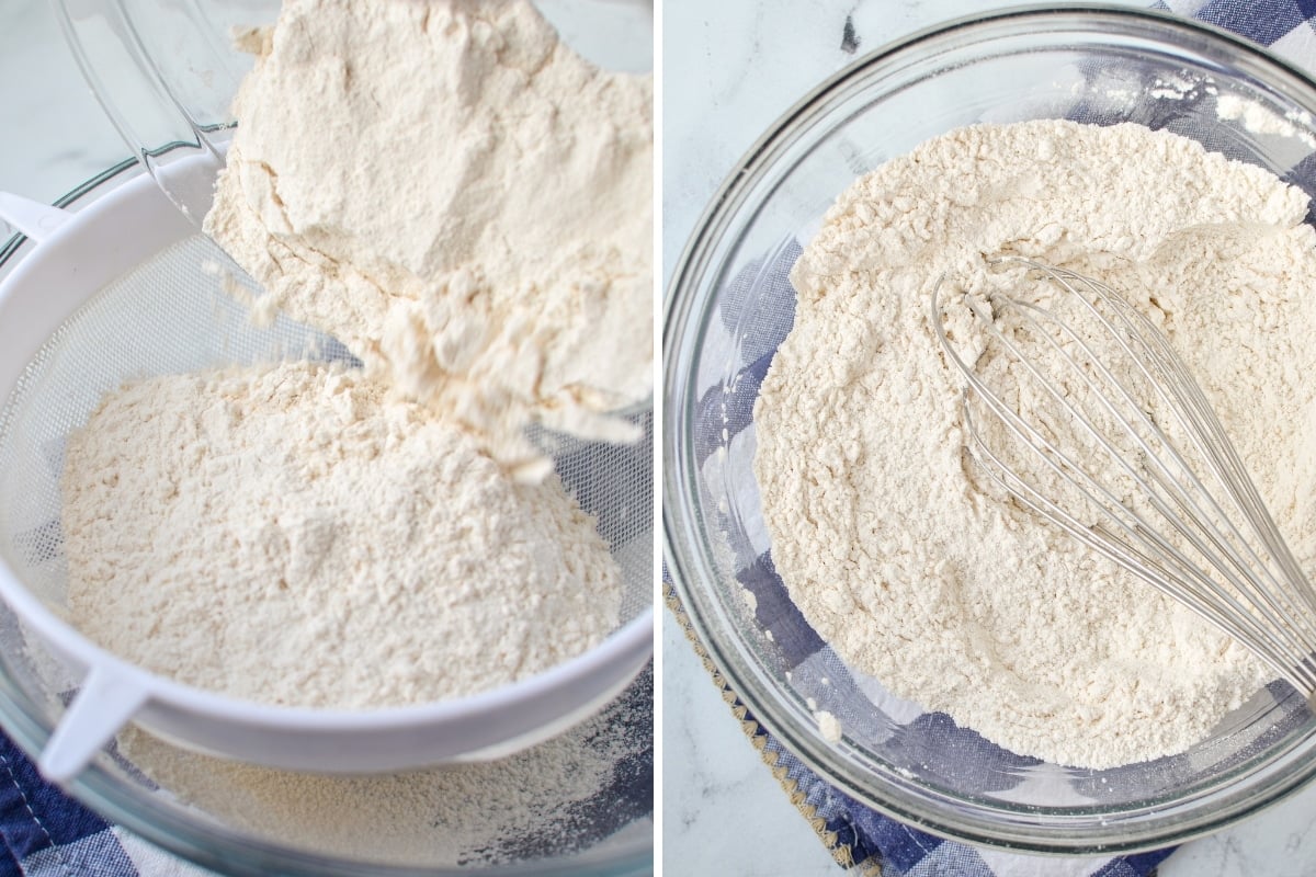 Adding flour to a sifter.