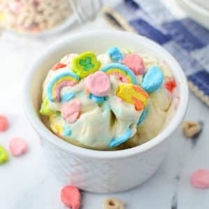 A small bowl filled with homemade lucky charms ice cream.