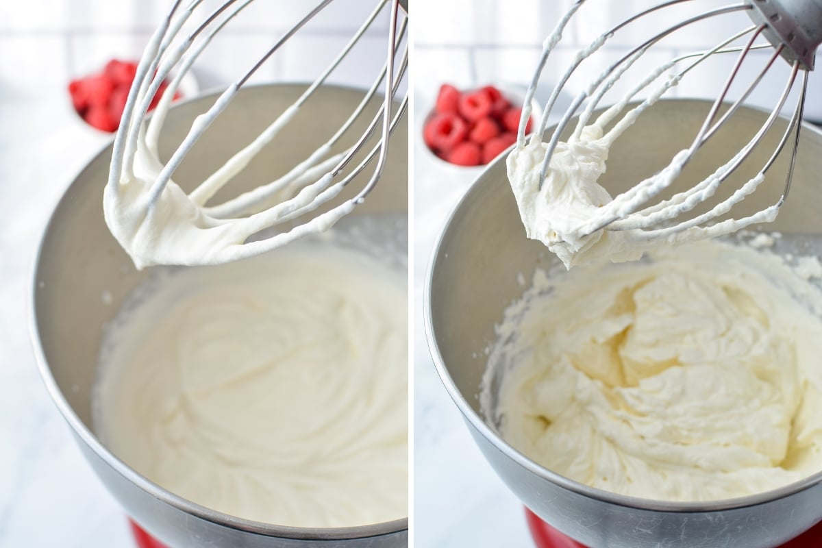 Whisking heavy cream I a stand mixer until thick.