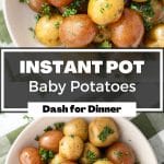 A bowl of potatoes garnished with parsley.