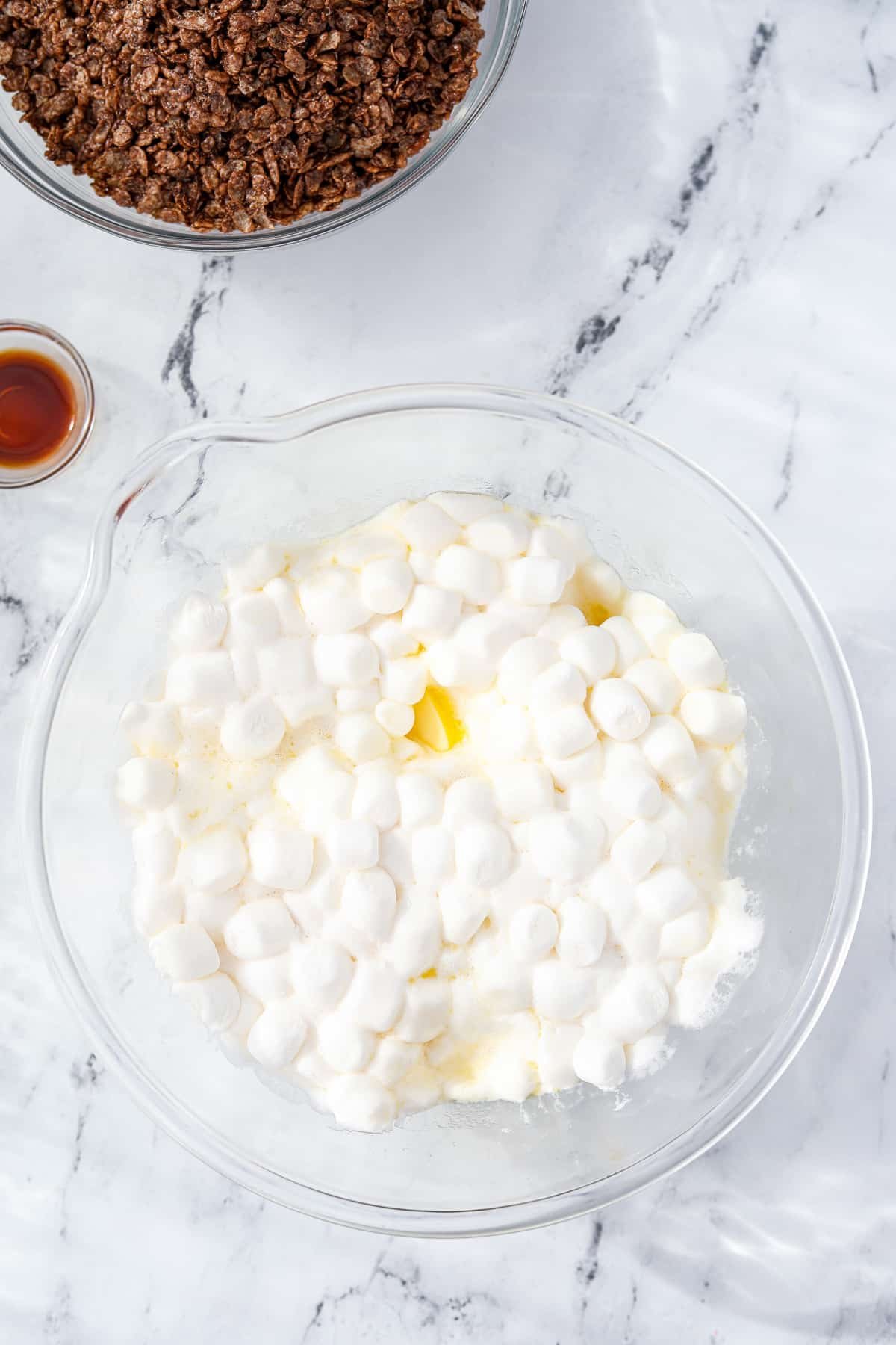 A bowl of melted marshmallows with butter.