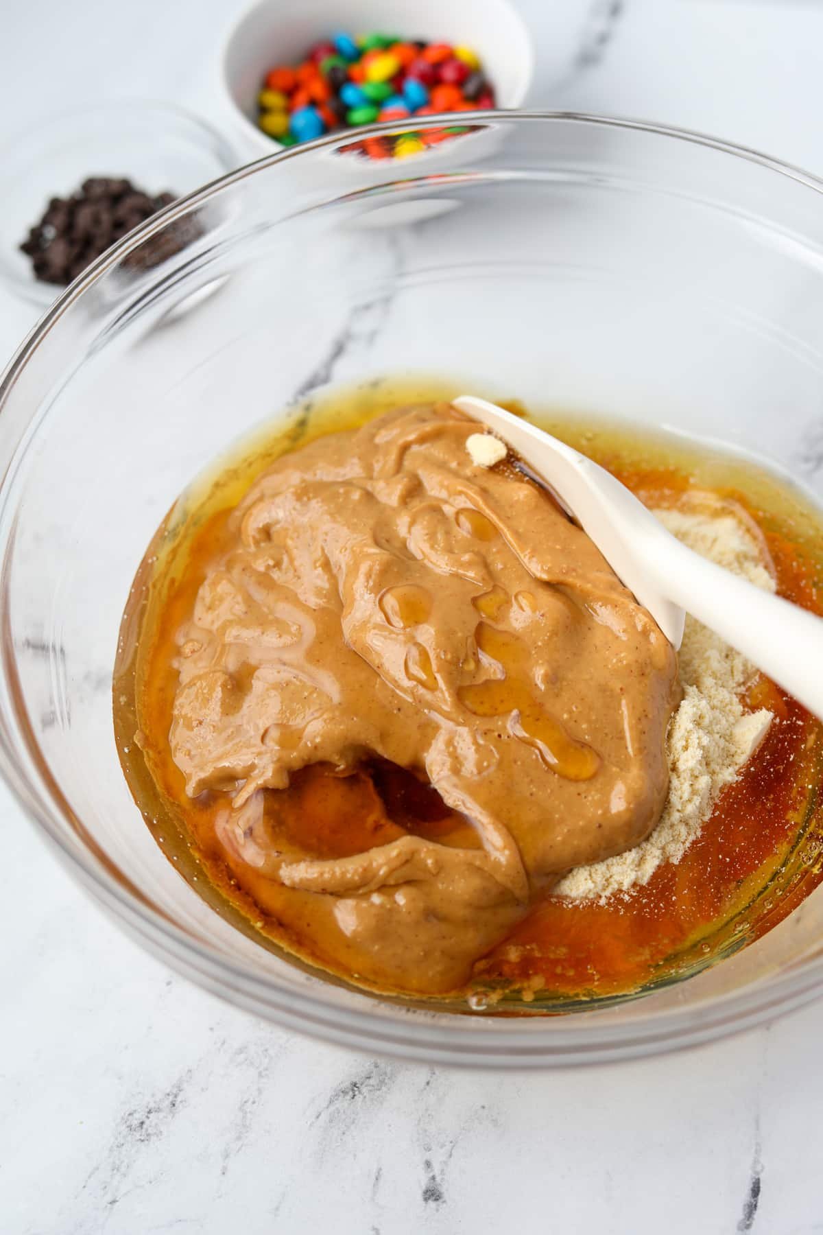 Stirring together a protein cookie dough.