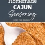 A small bowl of a homemade seasoning blend. The text box reads: "Homemade Cajun Seasoning"