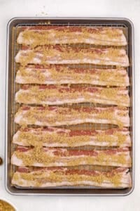 Bacon strips covered with brown sugar.