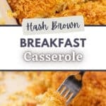 A spatula lifting a square of hash brown casserole from a baking dish.