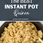 An Instant Pot with cooked quinoa inside.