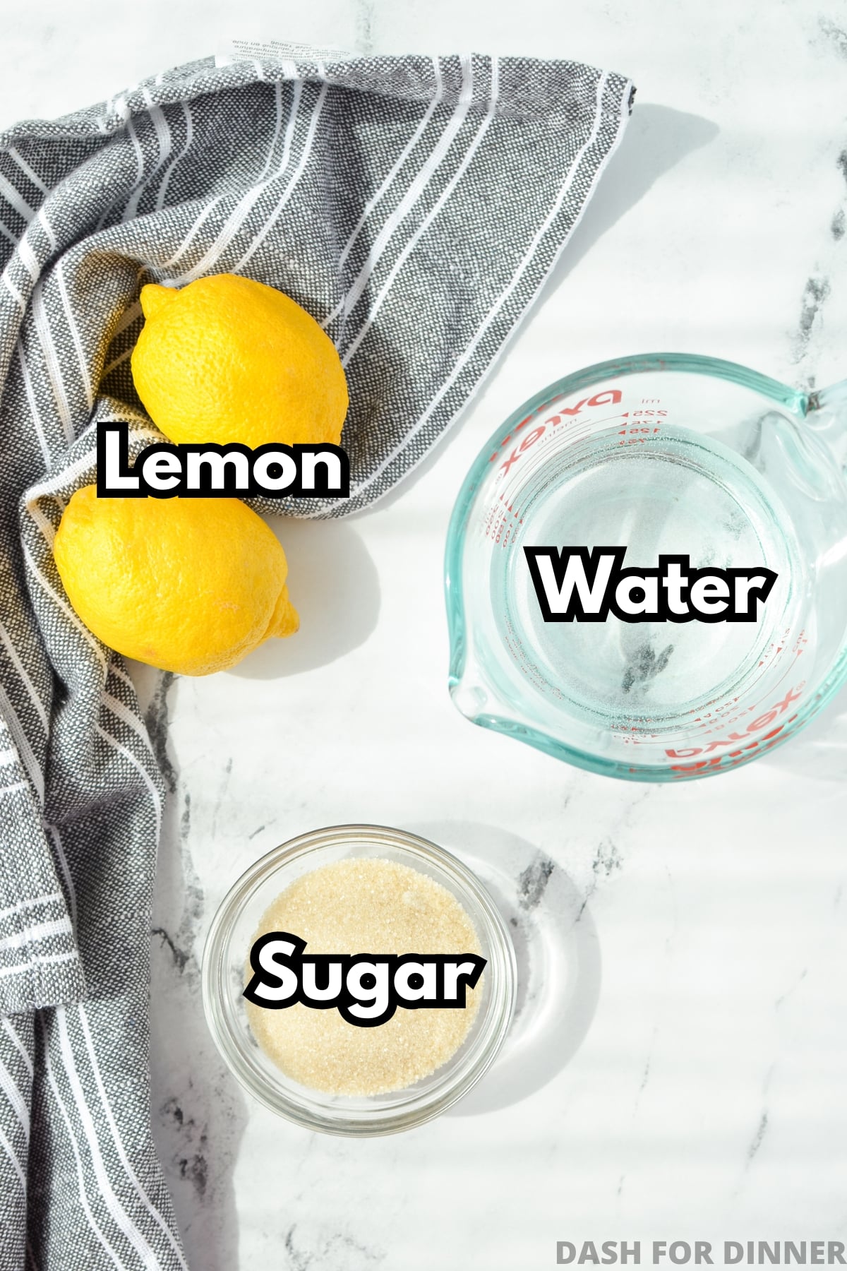 Lemons, water, and a small amount of sugar.