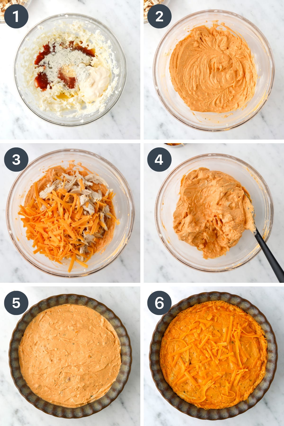 Blending cream cheese with buffalo sauce and other ingredients, then baking it until hot and bubbly.