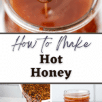 A honey dipper taking honey from a jar.