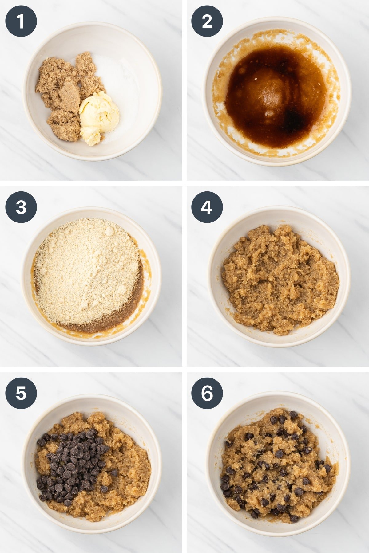 Adding flour to creamed butter and sugar to make cookie dough.