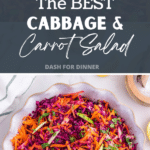 A bowl of salad featuring red cabbage, carrots, and green apple.