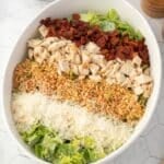 A romaine based salad topped with bacon, chicken, toasted breadcrumbs, and parmesan cheese.