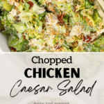 Caesar salad topped with breadcrumbs and bacon.