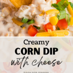 Dipping a frito into a corn dip with cream cheese and shredded cheese.