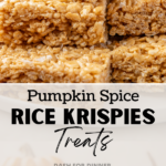 A stack of pumpkin rice krispie treats on a plate.