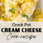 A spoon taking a portion of cream corn from a baking dish.